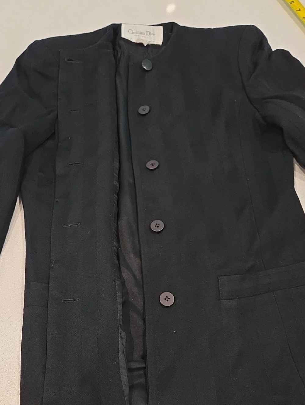 Vintage Striped Christian Dior Wool Black Tailored Blazer and Skirt Set Size 4!